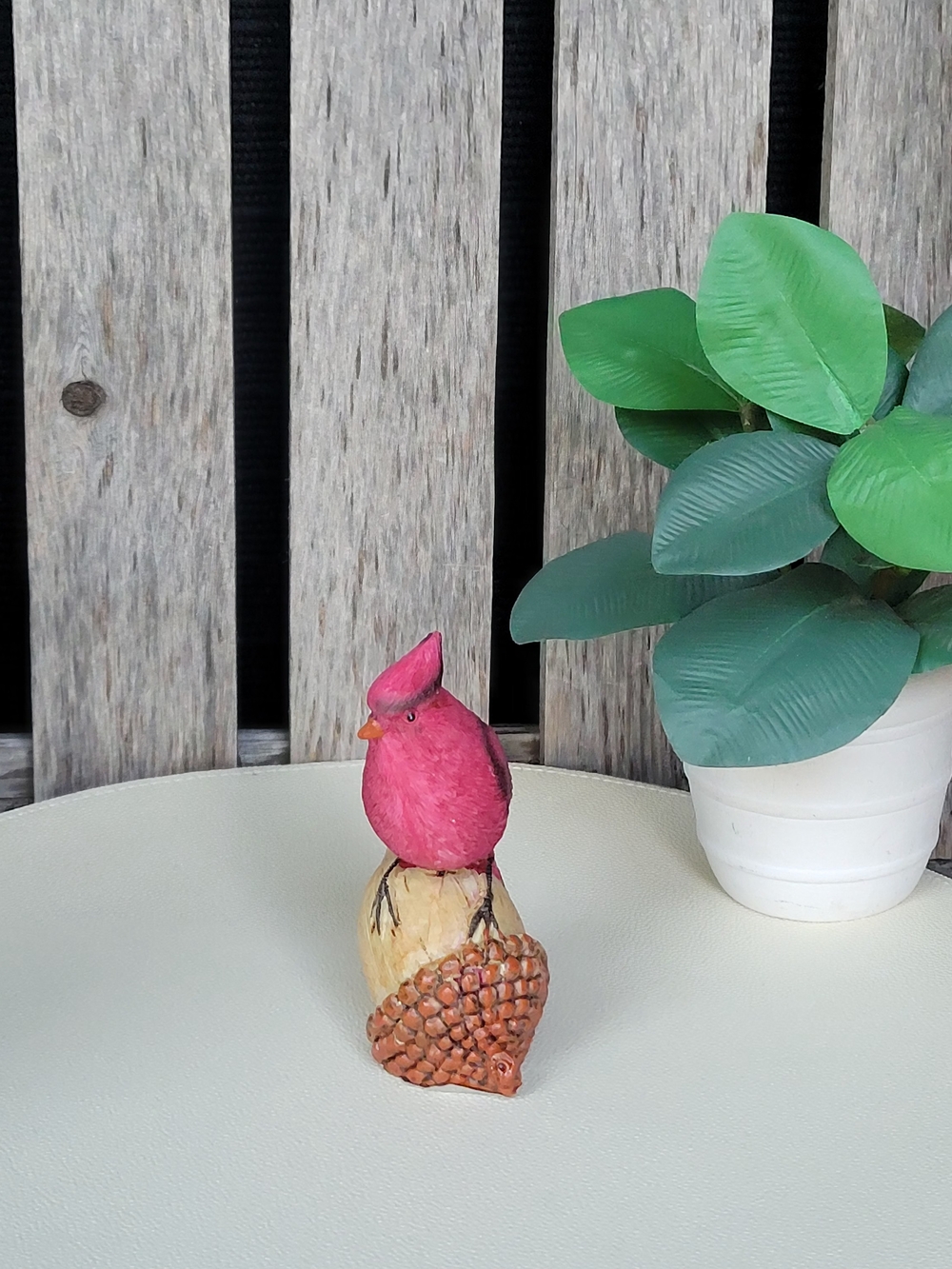 Red Cardinal Resin Figurine on Acorn - Decorative Bird Accent - Picture 3 of 5